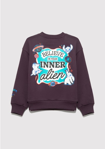 Stitch Baskılı Mor Sweatshirt 7S10161-70635