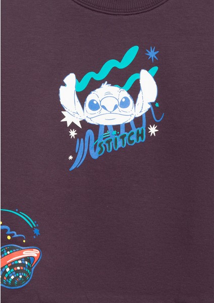 Stitch Baskılı Mor Sweatshirt 7S10161-70635