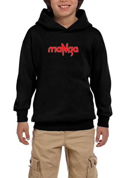 Manga Red Text Siyah Çocuk Kapşonlu Sweatshirt