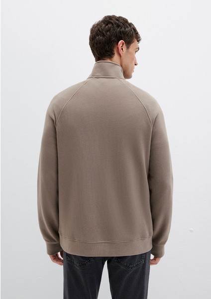 Yarı Fermuarlı Bej Sweatshirt 0S10483-70380