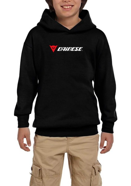 Dainese Logo Text Siyah Çocuk Kapşonlu Sweatshirt