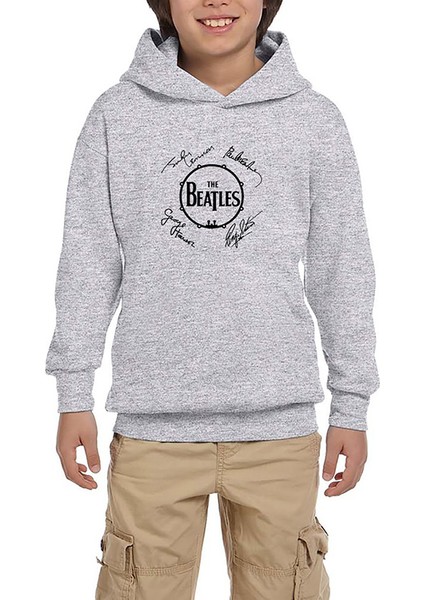 The Beatles Üyelerinin Imzaları Gri Çocuk Kapşonlu Sweatshirt