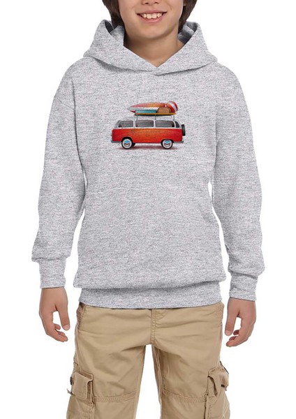 Volkswagen Karavan Holiday Gri Çocuk Kapşonlu Sweatshirt