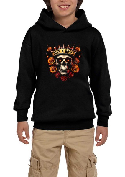 Guns N Roses Skull Bullet Siyah Çocuk Kapşonlu Sweatshirt