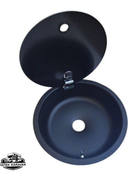 Karavan Tekne Yuvarlak Evye Cam Kapaklı Siyah 34 cm fiyatları