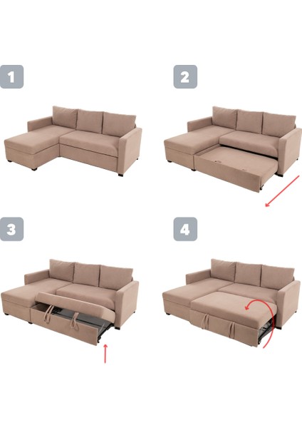 Kado Yataklı Köşe Koltuk Takımı - Bohem Vizon