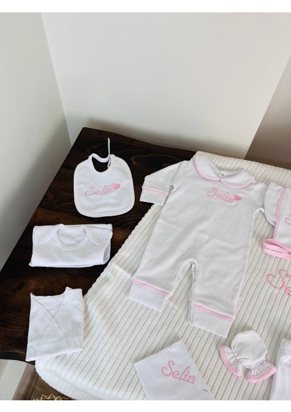 Isimli Hastane Çıkış Seti, Takı Yastığı %100 Pamuk 11 Parça 0-3 Ay Nakışlı indirimleri
