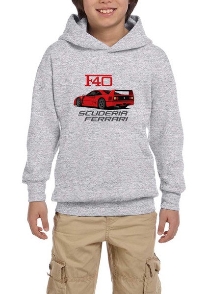 Ferari F40 Gri Çocuk Kapşonlu Sweatshirt