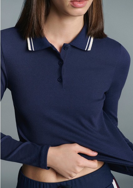 Çizgi Detaylı Lacivert Polo Tişört 1613836-80729