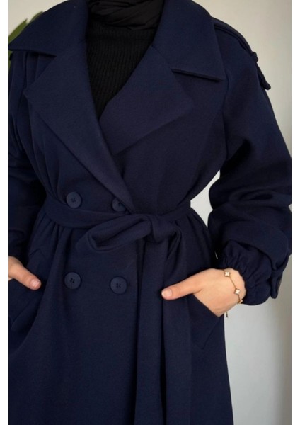 Glaze Astarlı Kolları Büzgülü Kaşe Tesettür Kaban- Lacivert Standart (38-44 Uyumlu) fırsatları