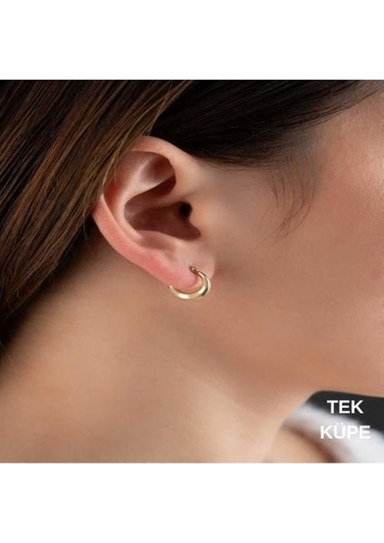 14 Ayar Altın Mini Boy Tekli Heleni Küpe 0,5 cm