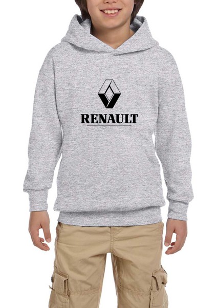 Renault Classıc Logo Gri Çocuk Kapşonlu Sweatshirt