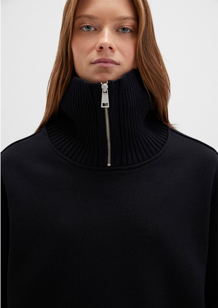 Yarı Fermuarlı Dik Yaka Siyah Sweatshirt 1S10434-900