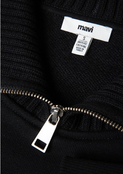 Yarı Fermuarlı Dik Yaka Siyah Sweatshirt 1S10434-900