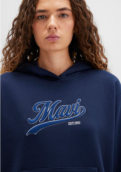 Mavi Logo Baskılı Kapüşonlu Lacivert Sweatshirt 1S10420-82318