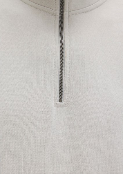 Yarı Fermuarlı Gri Basic Sweatshirt 0S10419-70074