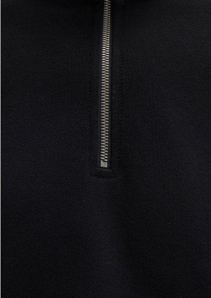 Yarı Fermuarlı Siyah Basic Sweatshirt 0S10419-900