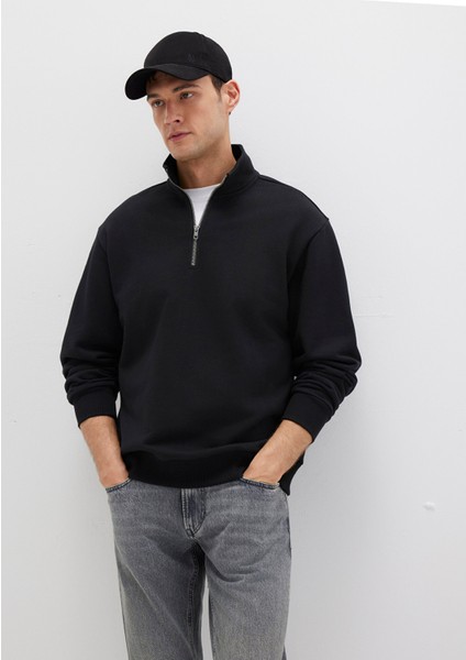 Yarı Fermuarlı Siyah Basic Sweatshirt 0S10419-900