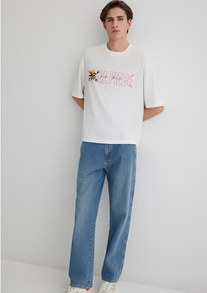 One Piece Baskılı Ekru Tişört 0612663-70057
