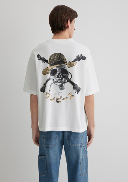 One Piece Baskılı Ekru Tişört 0612663-70057