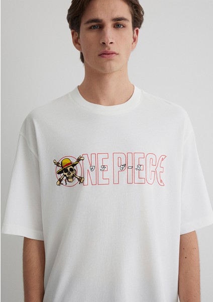One Piece Baskılı Ekru Tişört 0612663-70057