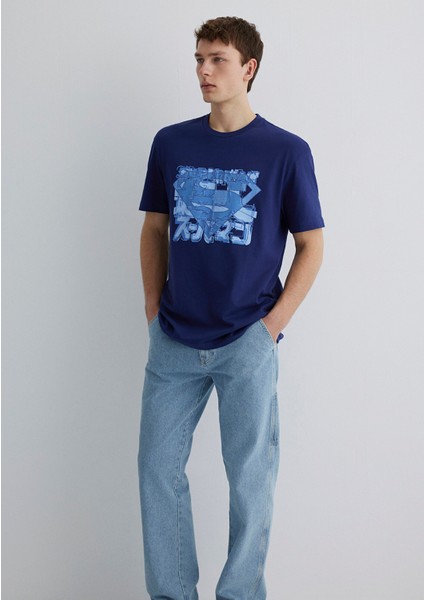 Superman Baskılı Lacivert Tişört 0612658-70496
