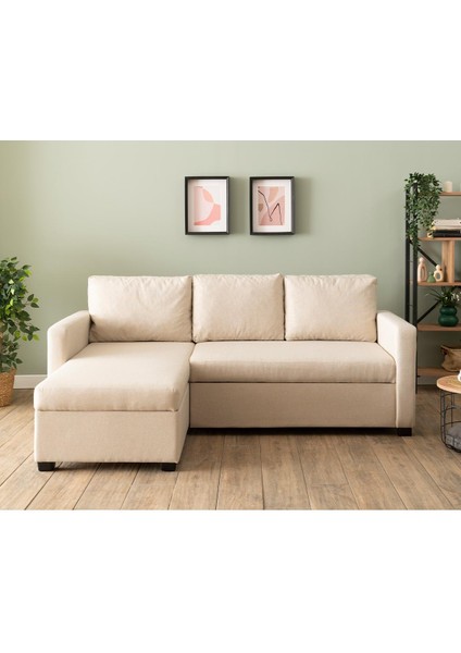 Kado Yataklı Köşe Koltuk Takımı - Keten Krem