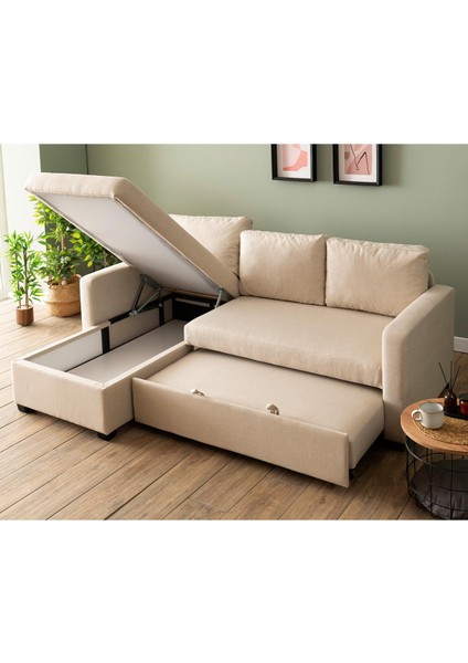 Kado Yataklı Köşe Koltuk Takımı - Keten Krem fırsatları