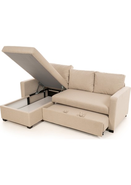 Kado Yataklı Köşe Koltuk Takımı - Keten Krem