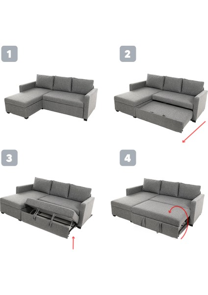 Kado Yataklı Köşe Koltuk Takımı - Keten Açık Gri