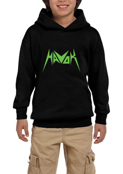 Havok Green Logo Siyah Çocuk Kapşonlu Sweatshirt