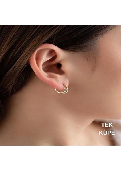 14 Ayar Altın Hasır Burgulu Tekli Küpe 0.8 cm