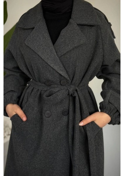 Glaze Astarlı Kolları Büzgülü Kaşe Tesettür Kaban- Füme Standart (38-44 Uyumlu) fırsatları