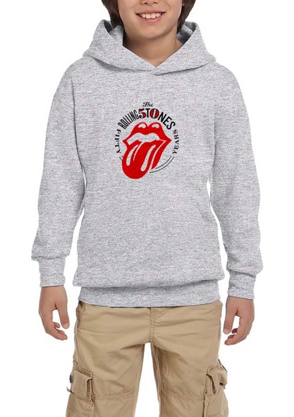 The Rolling Stones 50 Years Gri Çocuk Kapşonlu Sweatshirt