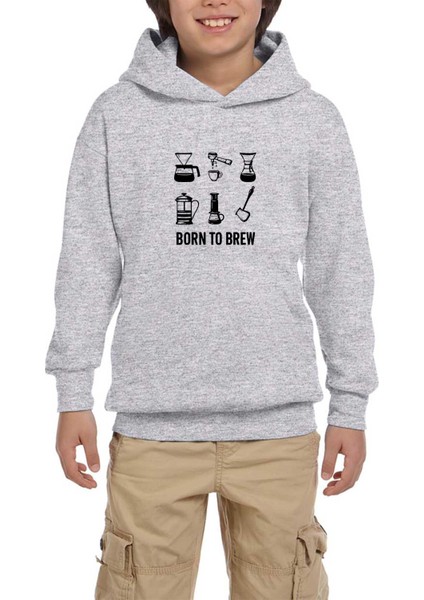 Barista Born To Brew Gri Çocuk Kapşonlu Sweatshirt