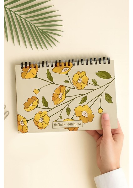 Haftalık Planlayıcı A5 Defter, Esnek Ince Karton Kapaklı, 1 Yıllık Planlayıcı, Turuncu Çiçek fiyatları