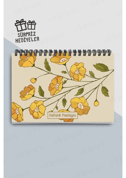 Haftalık Planlayıcı A5 Defter, Esnek Ince Karton Kapaklı, 1 Yıllık Planlayıcı, Turuncu Çiçek