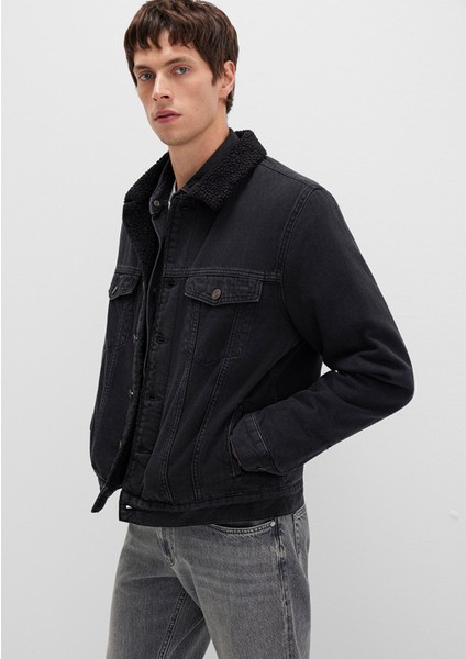 Zander Classic Denim Siyah Suni Kürklü Jean Ceket 0111214-89117