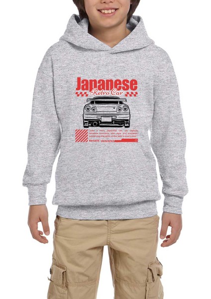 Japanese Gtr Gri Çocuk Kapşonlu Sweatshirt