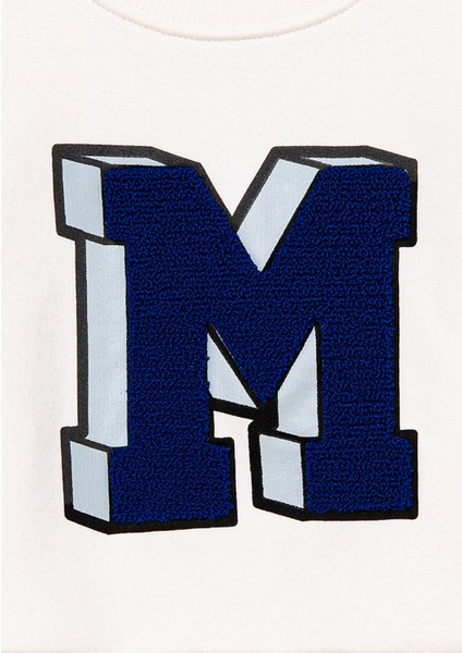 M Logo Baskılı Ekru Sweatshirt 7S10079-70057