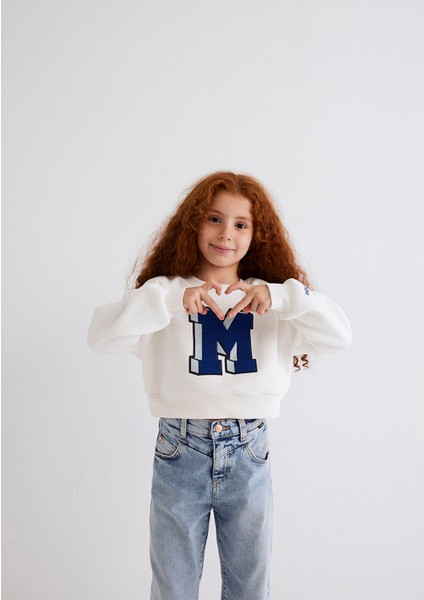 M Logo Baskılı Ekru Sweatshirt 7S10079-70057