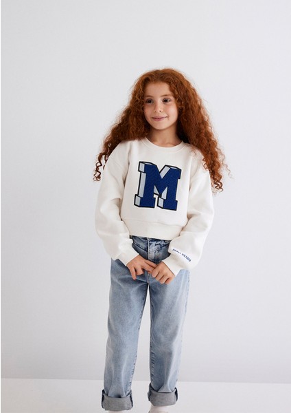 M Logo Baskılı Ekru Sweatshirt 7S10079-70057
