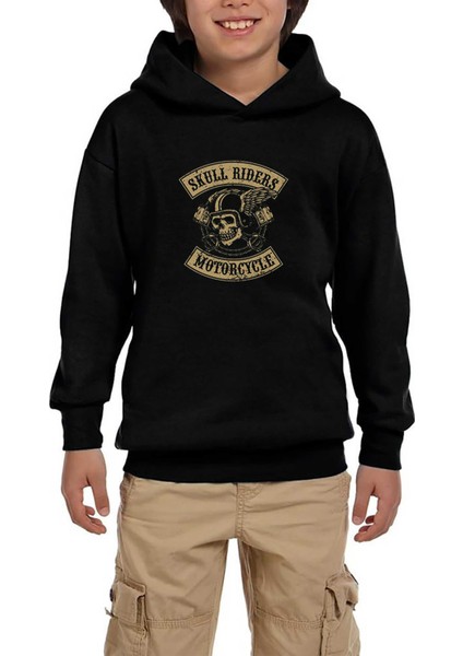 Moto Skull Riders Motorcycle Siyah Çocuk Kapşonlu Sweatshirt