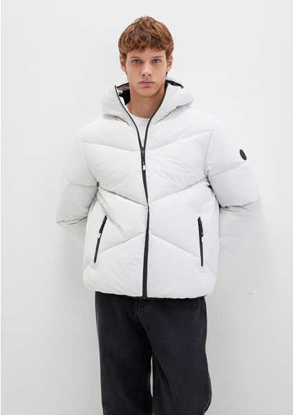 Kapüşonlu Gri Şişme Mont 0110360-83746