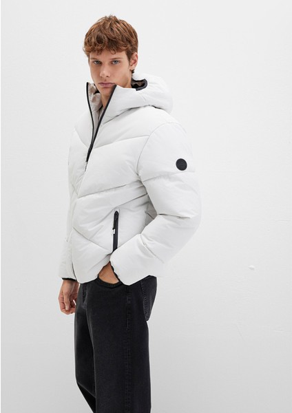 Kapüşonlu Gri Şişme Mont 0110360-83746