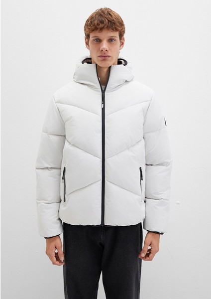 Kapüşonlu Gri Şişme Mont 0110360-83746