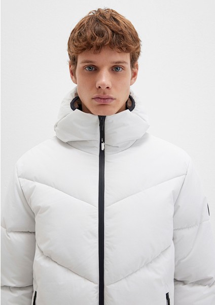 Kapüşonlu Gri Şişme Mont 0110360-83746