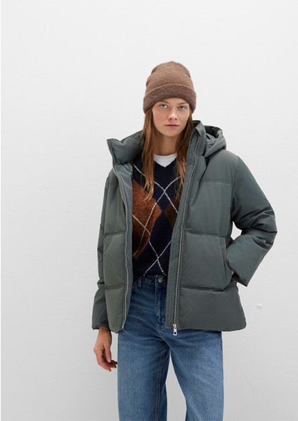 Su İtici Kapüşonlu Yeşil Şişme Mont 1110445-71598