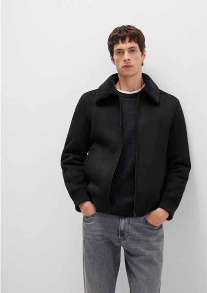 Mavi Suni Kürk Detaylı Siyah Suni Süet Ceket 0110450-900