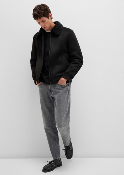 Mavi Suni Kürk Detaylı Siyah Suni Süet Ceket 0110450-900